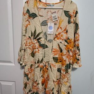 T.J.Maxx Floral Print Blouse with Orange and Green Accents